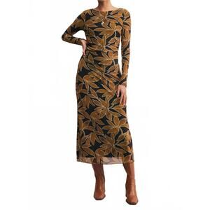 Z Supply Black and Brown Leaf Print Midi Dress